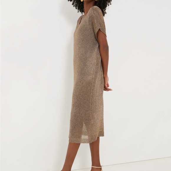 Bronze Metallic Knit Indie Dress - Picture 3 of 9